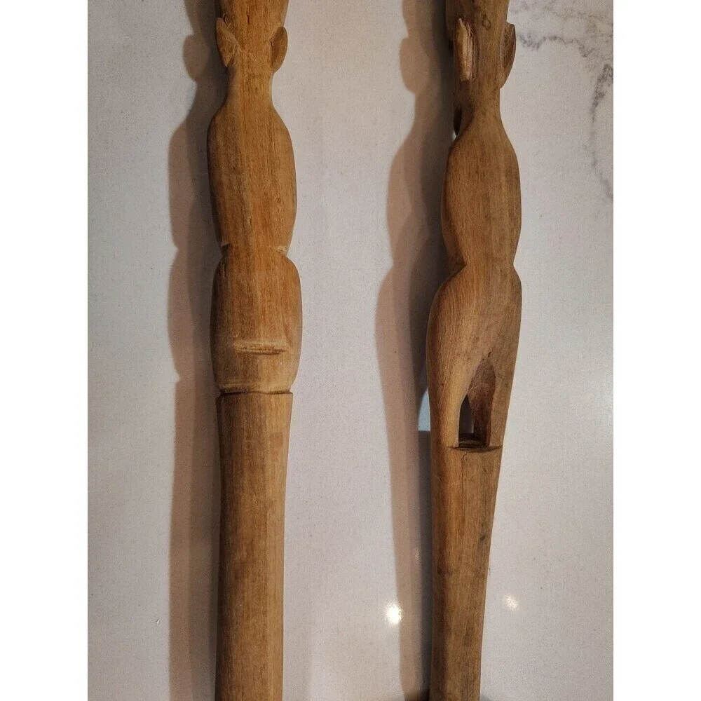Teak Wood African Carved Fork and Spoon Salad Set Lightweight